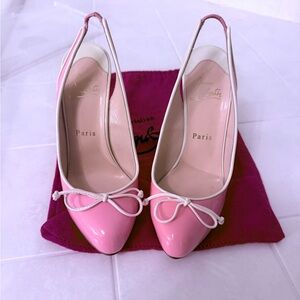 Christian Louboutin “Georgineta”Pink and White Patent Heels